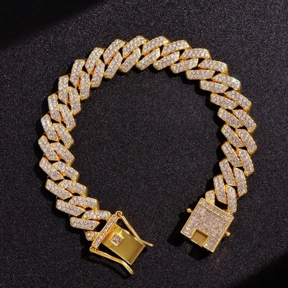 1pc Gold Metallic Bracelet With Rhinestone